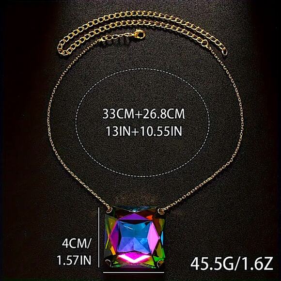 Gold Exaggerated Mystic Fire Silver Crystal Stone Necklace Boho Statement. - Picture 3 of 3